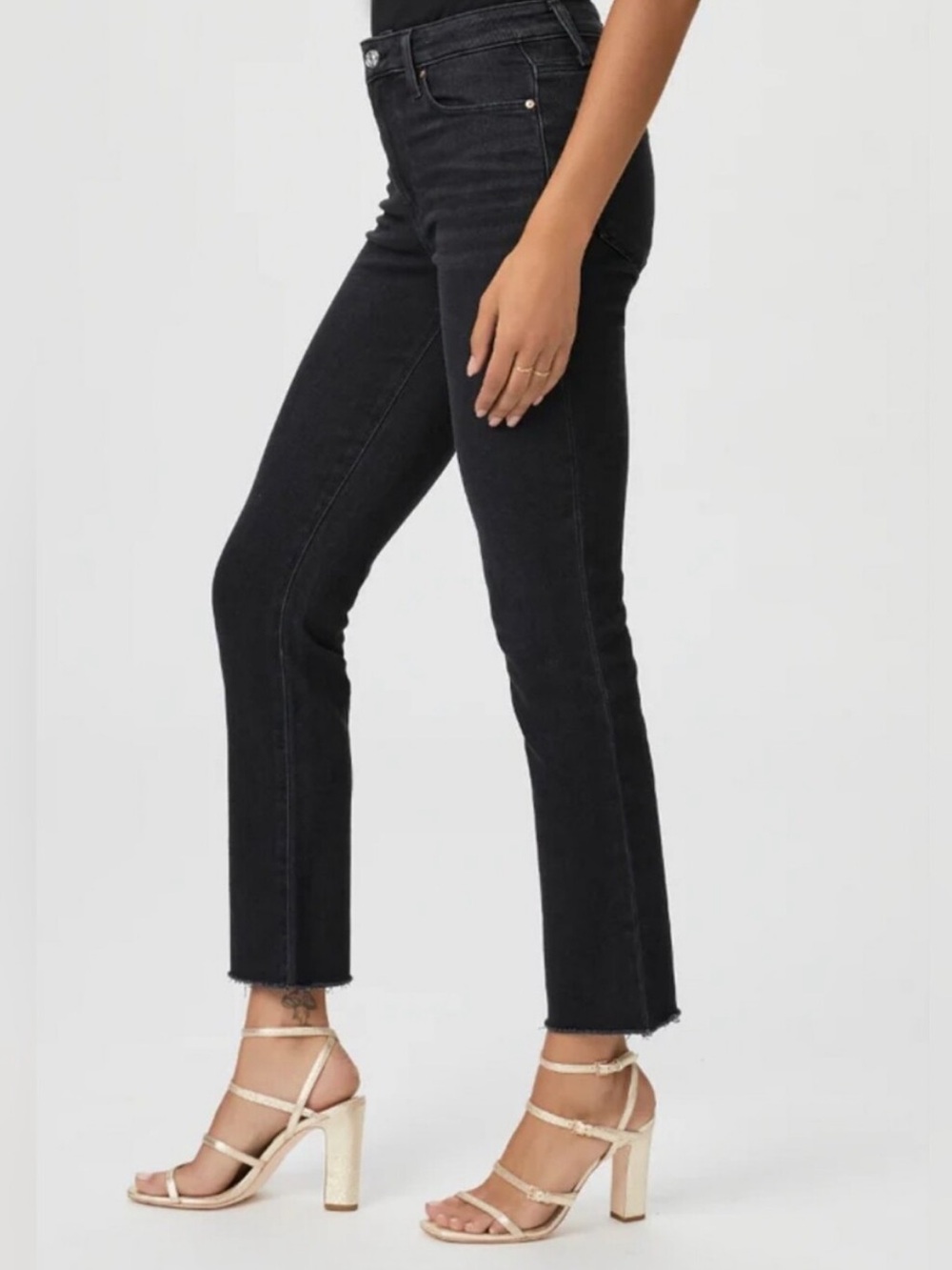 Paige Black Lotus Cindy Straight Raw Hem Ankle High Rise Jean Pants EUC Size 26